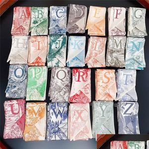 Scarves Tarot Brand Silk Scarves 26 Letters Iti Hand-Painted Printing Small Twill Imitation Scarf Tied Bag Handle Drop Delivery Fashio Dhvqc