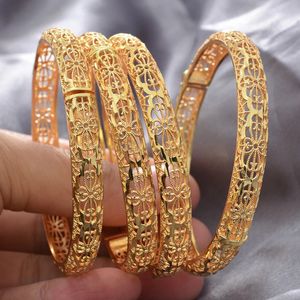 Dubai Altın Renkli Kadınlar için Altın Kaplama Hint Afrika Sert Bileklikler Cazibe Düğün Etiyopya Arap El Takı Bangles 240122