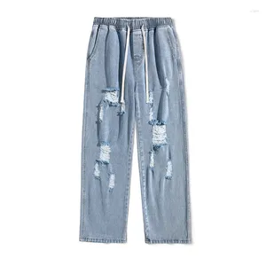 Jeans da uomo estivi vintage strappati da uomo pantaloni larghi in denim corto moda coreana streetwear pantaloni da cowboy con foro fondo uomo taglie forti