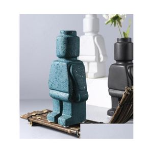 Decorative Objects Figurines European Ceramic Statue Creativity Robot Tv Cabinet Desktop Flower Vase Modern Home Decorati Homefavor Dhtk9