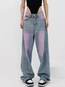 High Street Vintage Jeans Womens Summer Grade Spray Dyed Graffiti Straight Tube Wide Leg Floor Towers 240123