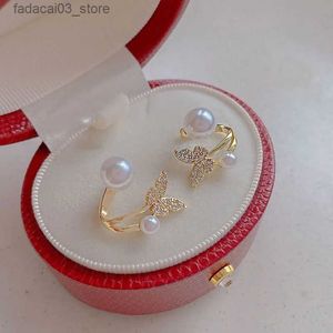 Stud 2023 New Fashion Trend Unique Design Elegant Delicate Zircon Flower Pearl Earrings Women Jewelry Wedding Party Gifts Wholesale Q240125