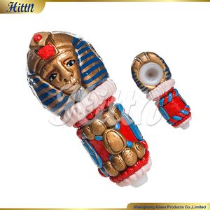 Unqiue Egypten Handmålning Pipe 3D Glass Pipe Tung tobak Torra ört Handrökning Spoon Pipe Oil Burner Hosah Bong