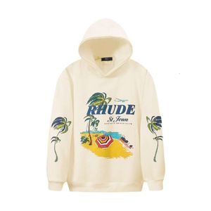 Mens Moletons Designer Rhude Hoodie Original Qualidade Praia Coconut Tree Beach Casual Tendência Solta Em Torno Do Pescoço Pulôver