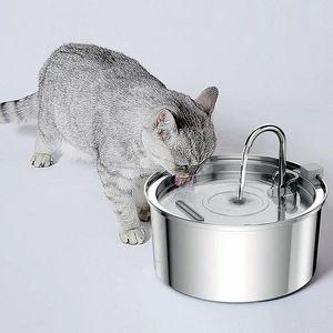 Alimentadores Novo 2L Fonte de Água para Animais de Estimação Aço Inoxidável Dispensador de Água para Gatos Alimentador Automático para Fonte de Gato com Torneira Bebedor para Gatos Suprimentos