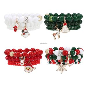 Chain Christmas Armband Bell Snowflake Christmas Tree Beaded Stretch Armband For Women Girls Thanksgiving Xmas Holiday Party Giftl24