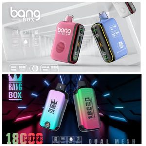 Bang box 18000 Puff E Сигареты Комплект 18K Puffs Одноразовая Vape Pen Сетчатая катушка Перезаряжаемая батарея 850 мАч Вейперы 12 цветов DUAL MESH vs puff 12000 12k 15000 15k 9000 9k