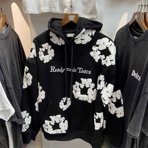 Tears Readymade Men's Hoodies Foam Winter Flower Co Branded Women Puff Printed Distressed Pullover Cap Embroidery White Kapok Tidal Sweatshirts Z8z8 DK3F DK3F