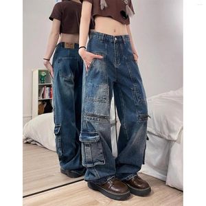 Мужские брюки в стиле ретро, персонализированная рабочая одежда с несколькими карманами, джинсы для мужчин и женщин, весенне-осенние свободные прямые повседневные брюки