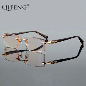 Qifeng Reading Glasses Men Lemond Diamond Cutting Rimless Diopter Persbyopic Macel Male Eyeglasses 1.01.52.02.53.0 QF291 240123