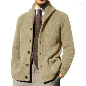 Camisolas masculinas primavera lã malha sweatercoat masculino casual cor sólida turn-down colarinho camisola jaquetas para homem inverno vintage botão