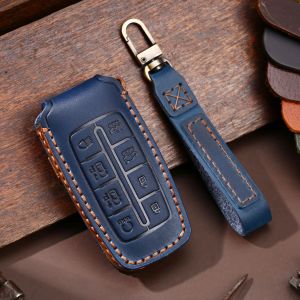 Läderbilsnyckelöverdrag FAB KEYRING FÖR ROHENS FÖR HYUNDAI EPERESS 8 -knapp G80 GV70 GV80 Tillbehör Remote Keychains Holder