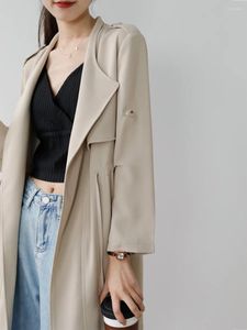 여자 트렌치 코트 카키 코트 여름 얇은 디자인 감각 작은 군중 기질 중간 긴 허리 재킷