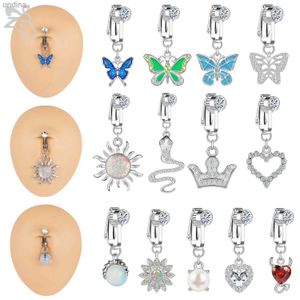 Navel Bell Button Rings ZS 1PC 316L Rostfritt stål Faux Fake Belly Ring for Women Farterfly Snake Heart Non Pierced Clip på navelens magknapp Ring YQ240125