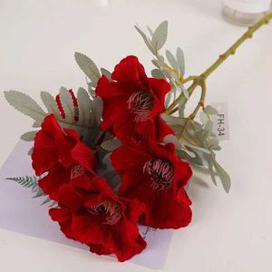 Simulazione floreale finta verde 5 papaveri Matrimonio Casa Soggiorno Tavolo da pranzo Decorazione Fiori finti Artificiali di alta qualità economici YQ240125