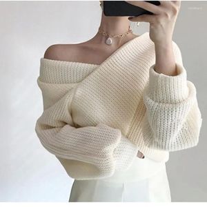 Kvinnors tröjor ol Sexiga skördar Toppar Löst tröja Kvinna Autumn Winter Long Sleeve V Neck Solid Women Powlovers Stickade Jumpers Kvinna