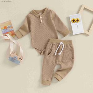 Set di abbigliamento Morbido cotone Neonato Vestiti Primavera Nuovi bambini Waffle Tuta Abiti Pagliaccetto manica lunga + Pantaloni elastici in vita Set infantile