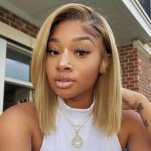Short Bob wig straight T1B/27 Ombre blonde 13x4 lace front wig Brazilian Remi hair straight human hair wig 230125