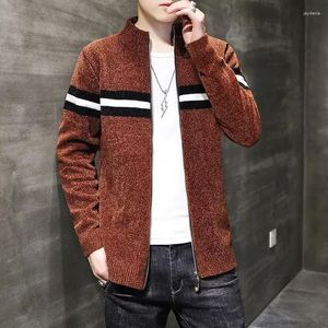メンズセーターニットセーター男性縞模様カーディガン襟付き衣類ジッパージップアップ韓国ファッション高品質Y2KビンテージA