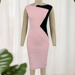 Party Dresses Color Matching Dress Elegant Midi med Patchwork Back Split Formal Office Style for Women ColorBlock