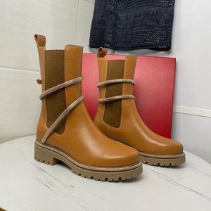 2024 Renecaovilla Half Boots 가죽 신발 나이트 부츠 모조 다이나 스톤 뱀 스트라스 랩 어라운드 로우 힐 스테라 듀티 여성 고급 디자이너 공장 신발