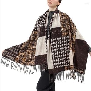 Halsdukar vintage houndstooth stickade wrap kvinnor mjuk kashmir och sjal vinter utomhus varm filt lång ull pashmina halsduk