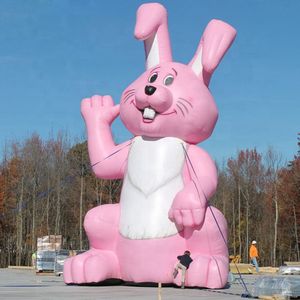 vendita all'ingrosso coniglietto di pasqua gonfiabile gigante rosa con esposizione da prato vintage con palloncino di coniglio soffiato ad aria a LED per la decorazione di festival all'aperto 001