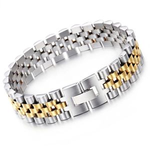 15mm Wide Chain Bracelet Men Watchband Style Adjustable Mens Bracelets Never Fade 14k Yellow Gold Jewelry Jewellery Mannen Armband