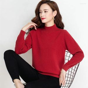 Damenpullover Damen Gemütlicher Pullover aus Schafwolle Stehkragen Rot Beige Blau Schwarz Gelb Basic Strickwaren Alltagskleidung OOTD Bequeme Kleidung 2024