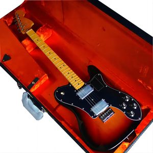 Guitarra elétrica amarela, folheado de linhas burl, escala de bordo, hardware cromado, pode ser personalizado conforme solicitação