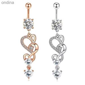 Navel Bell Button Rings Woman Belly Button Piercing Stainless Steel Zircon Long Heart Shaped Pendent Navel Piercings Trend Women Sexy Body Jewelry YQ240125