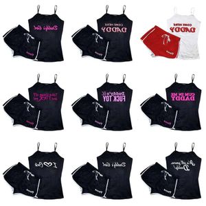 2024 Women Summer Outfits Letter Print Tracksuits Sexy Suspender Shorts Set 2 Piece Yoga Home Wear Casual Clothing S- 77
