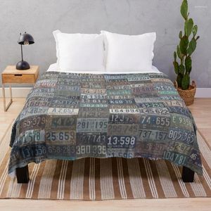 Koce Vintage USA tablice rejestracyjne Rzuć koc sofa jacquard i podwójnie