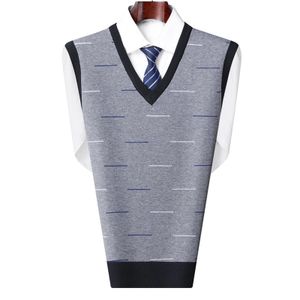 V Neck Sleeveless Vest For Mens Striped Autumn Winter Fleece Casual Male Jumper Fashion Knitted Sweaters Streetwear Loose Tops 240119