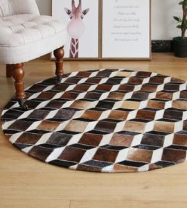 2020 New High Quality Patchwork Cowhide Rug Circle Cow Fur Carpet Leather Cow Hide Area Round Cowskin Carpet18509037