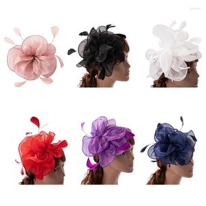 Hårklipp te -party pannband kvinnor fascinator fjäder blomma hatt droppar