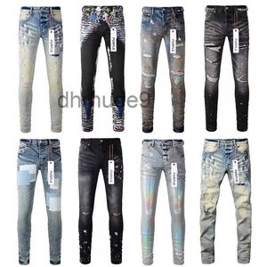 Jeans firmati viola da uomo skinny da motociclista alla moda con buco patchwork strappato per tutto l'anno con gamba sottile marchio all'ingrosso K31F