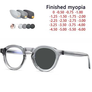 Runda pochromiska glasögon män kvinnor myopia glasögon studenter kort sikt glasögon 0 -0.5 -1 -1.25 -1.5 -1.75 -2.0 till -6 240123