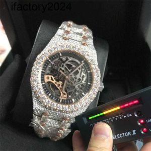 Ap Watch Diamante Moissanite Iced Out Pode Passar no Teste Esqueleto Pedras Versão Ouro Misto Prata Passar Teste Mens Vvs Diamantes Qualidade Superior Eta Full Out 2 tons