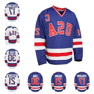 Vintage 1980 Team USA Hockey Jerseys 21 Mike Eruzione 30 Jim Craig 17 Jack Ocallahan Nome costurado duplo número em estoque 58