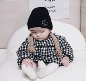 CAPS HATS 2021 Barn Baby Girl Long Hair Pigtail Braid Wig Hat Cap Skallies Beanies Winter Warm Sticked Earflap Infant Kids16803340