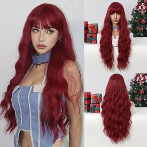 Peruca de onda longa natural com franja vermelho role-playing peruca colorido encaracolado peruca de cabelo sintético festa Lolita usa peruca mulheres são resistentes ao calor 230125