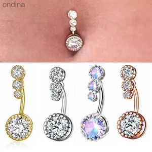 Navel Bell Button Rings 1PC Stainless Steel Belly Button Rings Round Crystal CZ Dangle Navel Ring Belly Piercing For Women Sexy Body Jewelry Ombligo 14G YQ240125