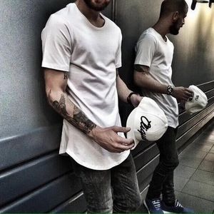 Zsiibo tx135c camiseta masculina estendida redonda varredura tshirt curvado bainha longa linha topos hip hop urbano em branco camisetas roupas streetwear 240119