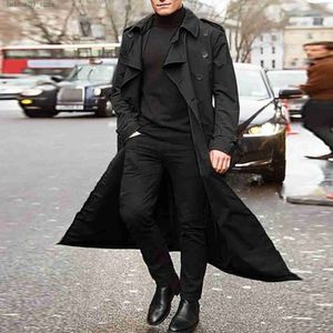 Herrgravrockar Spring och Autumn Men's Long Trench Coat Fashion Stilig Solid Double Breasted Belt Loose Jacket Male Thin Windproect Outerwearq240125