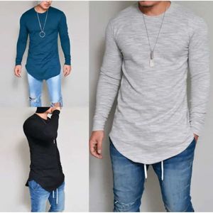 Mens Longline T Shirt Solid Hip Hop Long Sleeve Tees For Spring And Autumn Swag Clothes Slim Harajuku Tshirt 884