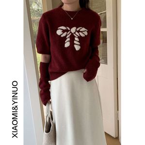 OU fan radosny atmosfera Bow Design Sweatw Swetek damski z krótkim rękawem ubrania marki mody mody