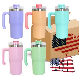 Double walled stainless steel insulated candy macaron colored blank sublimation kids student toddler travel mugs 20oz quencher tumbler with handle,sold by case