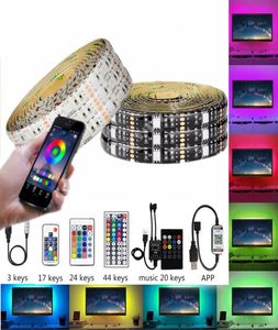 DC 5V USB LED Strip 5050 RGB RGB LED مرنة 50 سم 1M 2M إضافة 3 17Key عن بُعد لإضاءة الخلفية التلفزيونية 8709196