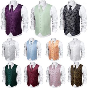 Herrenwesten Elegante lila schwarze Paisley-Anzugweste für Männer mit Krawatte, Einstecktuch, Manschettenknöpfen, Hochzeit, Abschlussball, Smoking, Bräutigam, Luxusweste